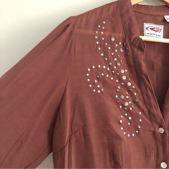Roper sheer button down long line tunic style size large western bling - Picture 6 of 7